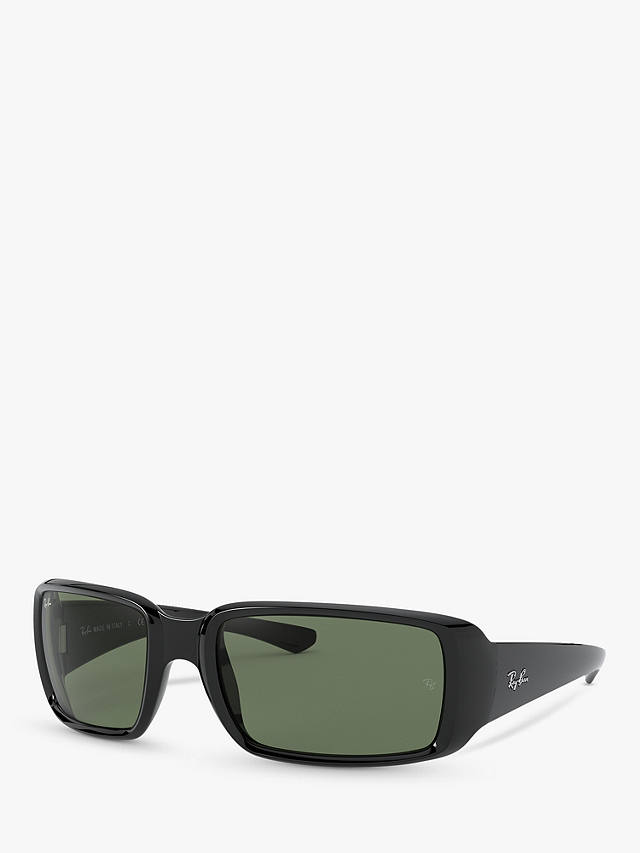 Ray-Ban RB4338 Unisex Rectangular Frame Sunglasses, Black/Green