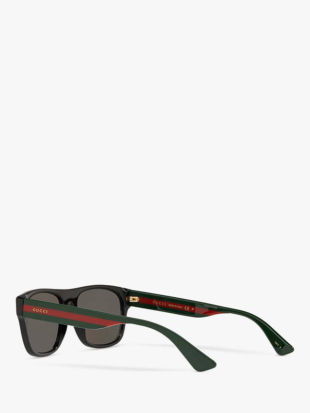 Gucci GG0341S Men's Polarised Rectangular Sunglasses, Black/Grey