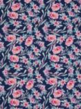 Oddies Textiles Pink Flowers and Leaves Print Fabric, Navy