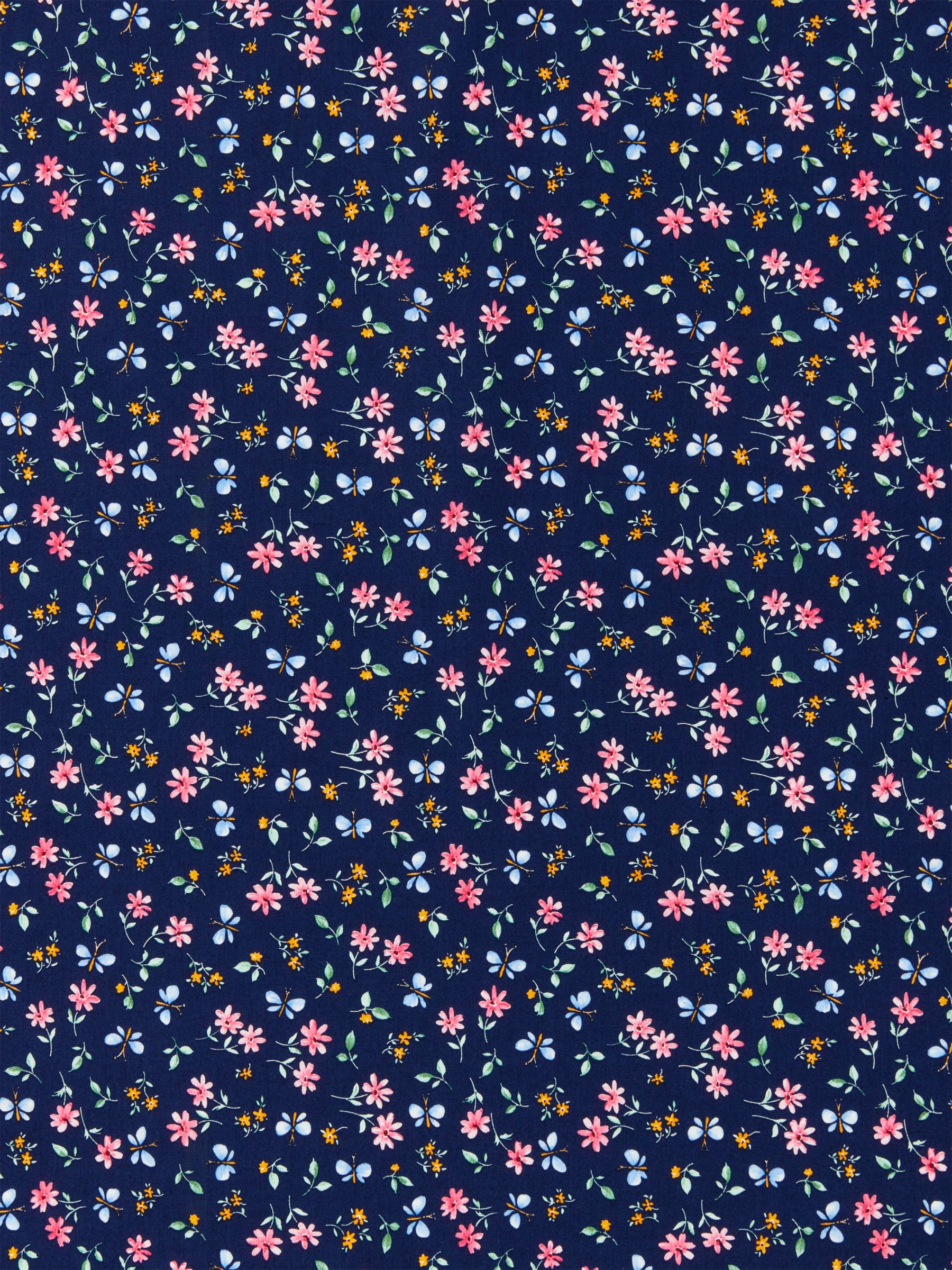 Oddies Textiles Flowers and Butterflies Print Fabric, Navy