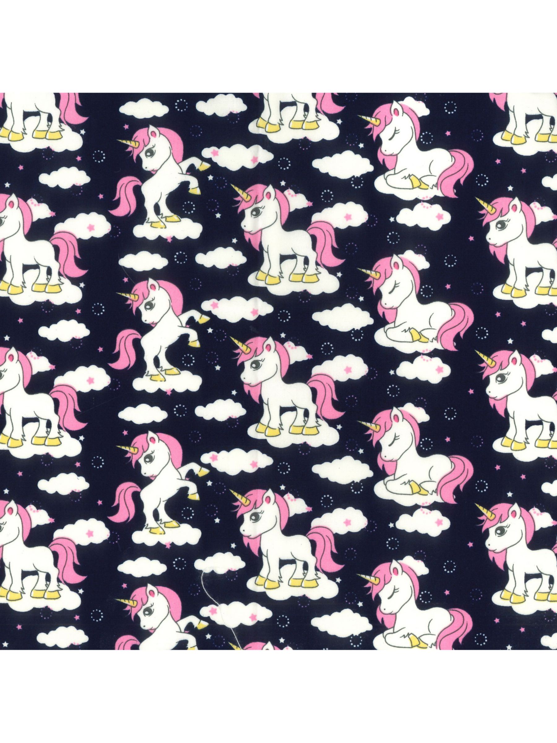 Oddies Textiles Unicorns Print Fabric, Navy/Multi