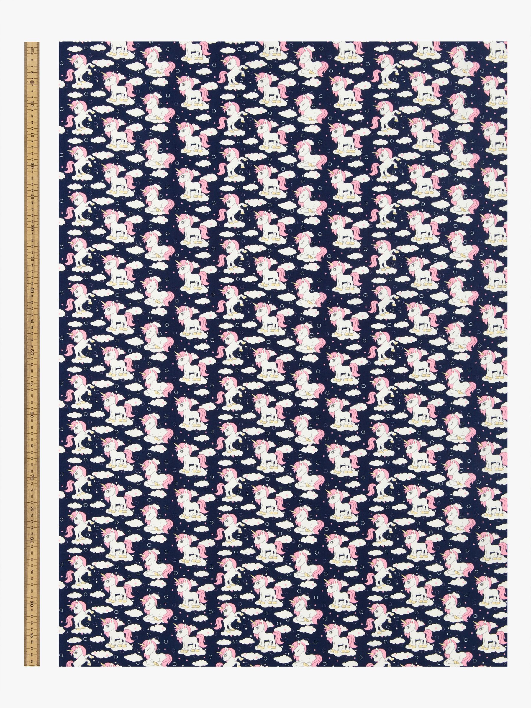 Oddies Textiles Unicorns Print Fabric, Navy/Multi