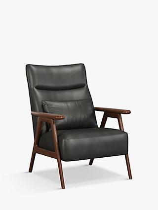Hendricks Range, John Lewis Hendricks High Back Leather Accent Chair, Dark Leg, Winchester Anthracite