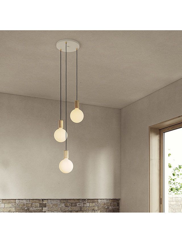 Tala Oak Triple Pendant Cluster Ceiling Light with Sphere IV ES LED Dim to Warm Globe Bulbs, White