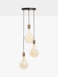 Tala Walnut Triple Pendant Cluster Ceiling Light with Voronoi II 3W ES LED Dimmable Tinted Bulbs
