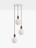 Tala Graphite Triple Pendant Ceiling Light with Sphere IV ES LED Dim to Warm Globe Bulbs, White