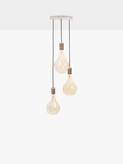 Tala Walnut Triple Pendant Cluster Ceiling Light with Voronoi II 3W ES LED Dimmable Tinted Bulbs, White