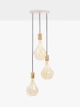 Tala Oak Triple Pendant Cluster Ceiling Light with Voronoi II 3W ES LED Dimmable Tinted Bulbs