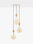 Tala Oak Triple Pendant Cluster Ceiling Light with Voronoi II 3W ES LED Dimmable Tinted Bulbs, White