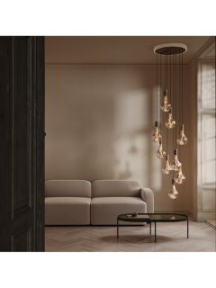Tala Walnut Nine Pendant Cluster Ceiling Light with Voronoi II 3W ES LED Dimmable Tinted Bulbs, White