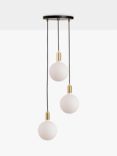 Tala Brass Triple Pendant Ceiling Light with Sphere IV ES LED Dim to Warm Globe Bulbs