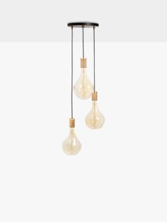 Tala Oak Triple Pendant Cluster Ceiling Light with Voronoi II 3W ES LED Dimmable Tinted Bulbs, Black