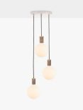 Tala Walnut Triple Pendant Cluster Ceiling Light with Sphere IV ES LED Dim to Warm Globe Bulbs, White