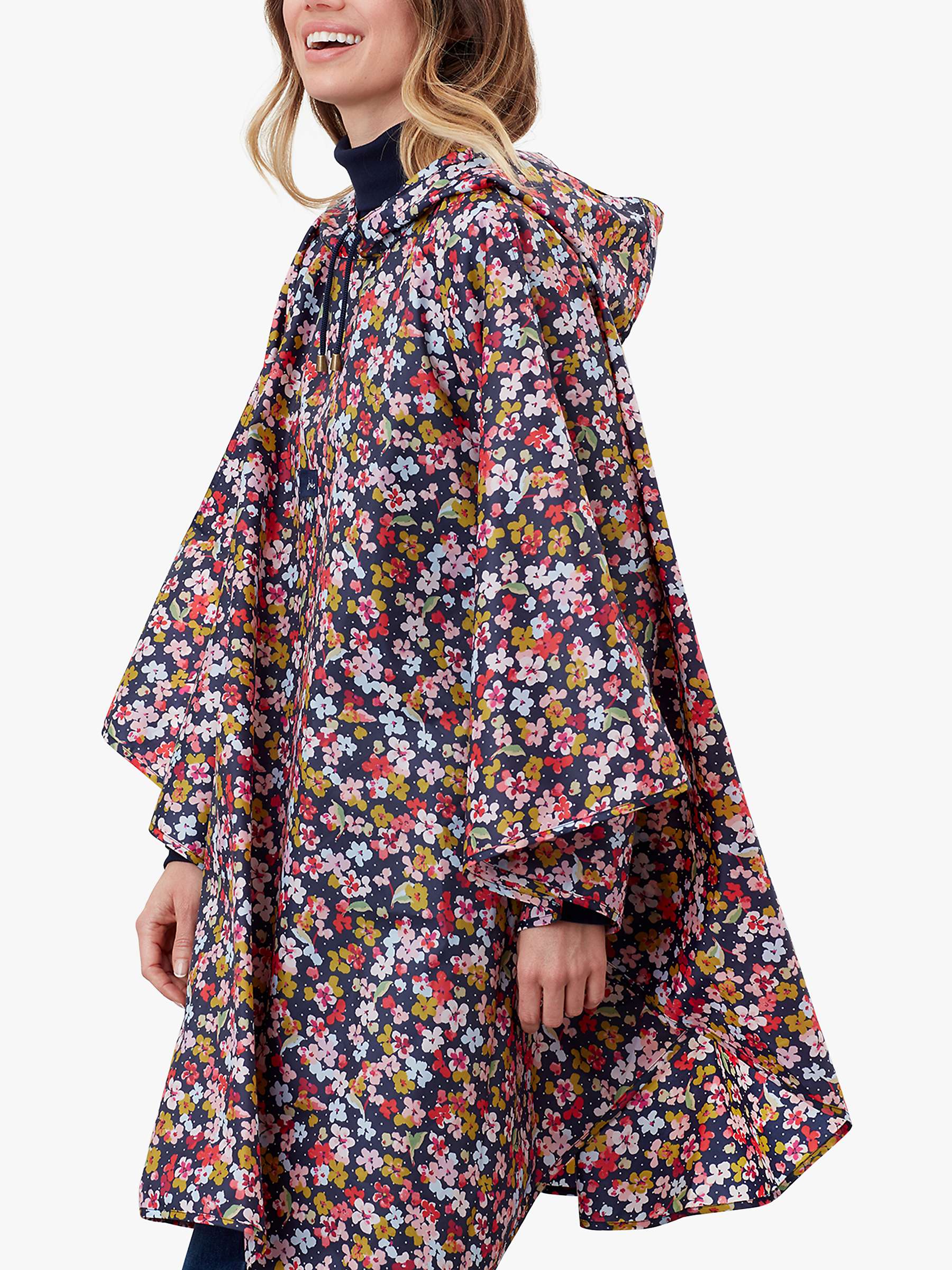 Joules Blossom Print Hooded Poncho, Navy/Multi at John Lewis & Partners