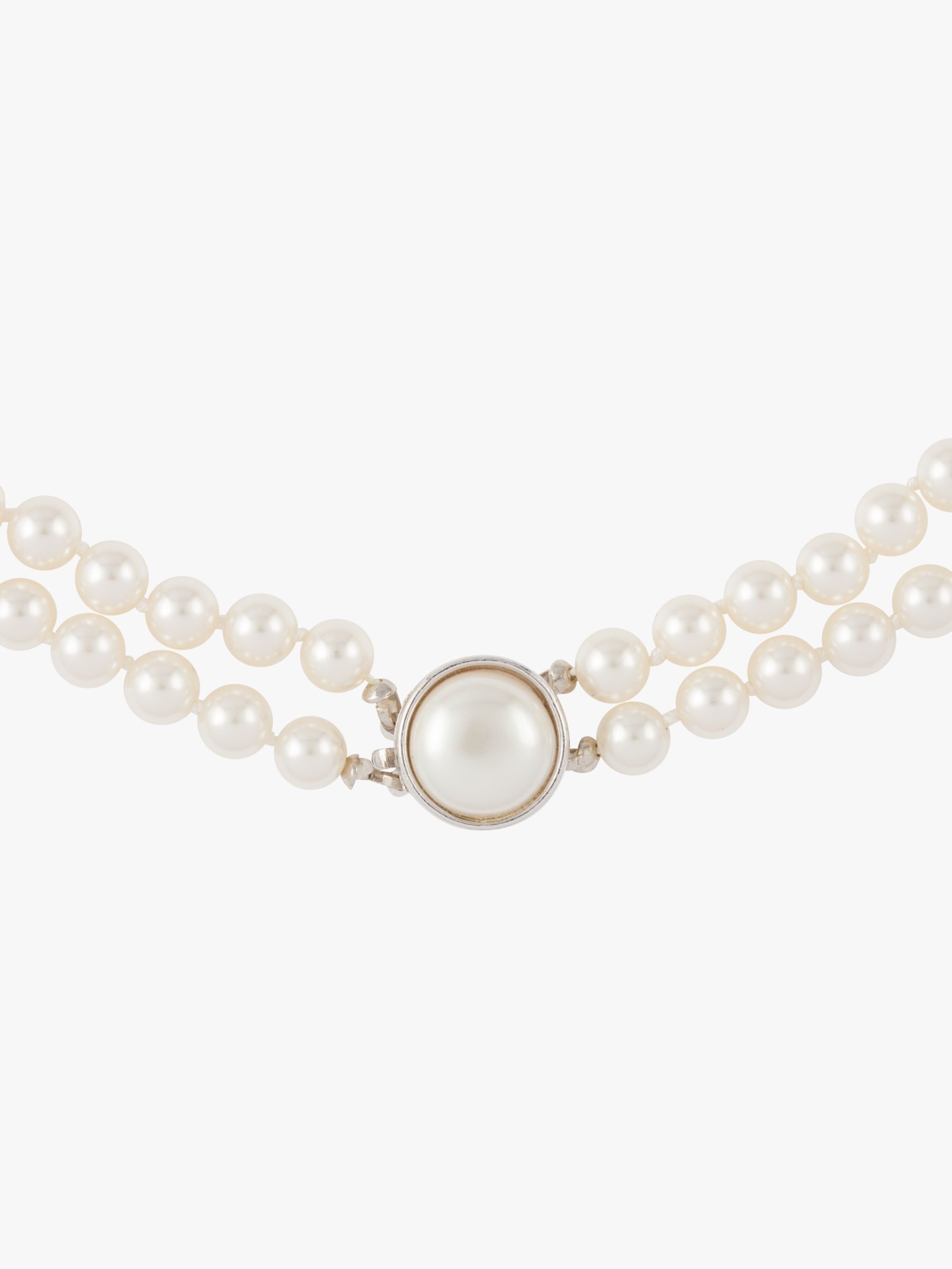 Susan Caplan Vintage Rhodium Plated Faux Pearl Double Row Necklace, White