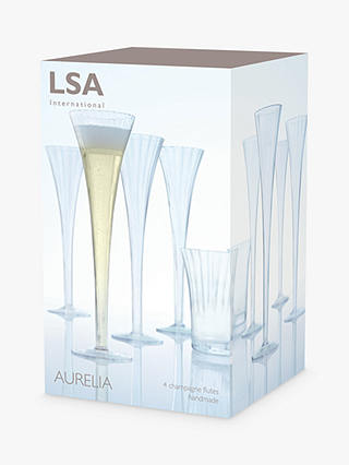 LSA International Aurelia Optic Champagne Flutes, Set of 4, 200ml, Clear