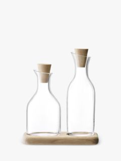 LSA International Serve Oil & Vinegar Glass Bottle Pourers with Oak Wood Base, 300ml, Clear/Natural