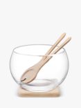 LSA International Serve Glass Salad Bowl with Oak Wood Servers, 27cm, Clear/Natural