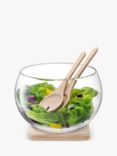 LSA International Serve Glass Salad Bowl with Oak Wood Servers, 27cm, Clear/Natural