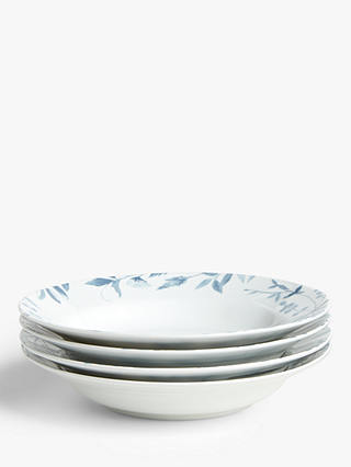 ANYDAY John Lewis & Partners Monochrome Floral Pasta Bowl, Set of 4, 23cm, Blue/White