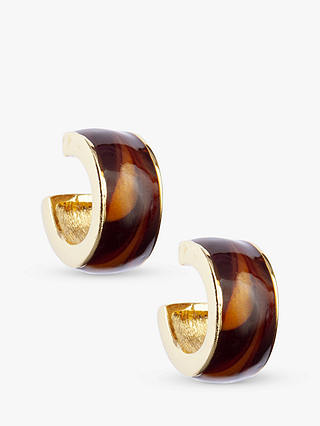 Eclectica Vintage Gold Plated Enamel Hoop Earrings, Brown