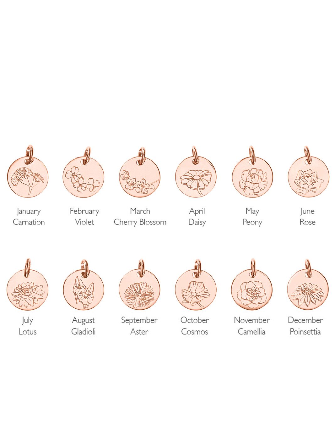 Merci Maman Personalised Birth Flower Pendant Necklace, Rose Gold
