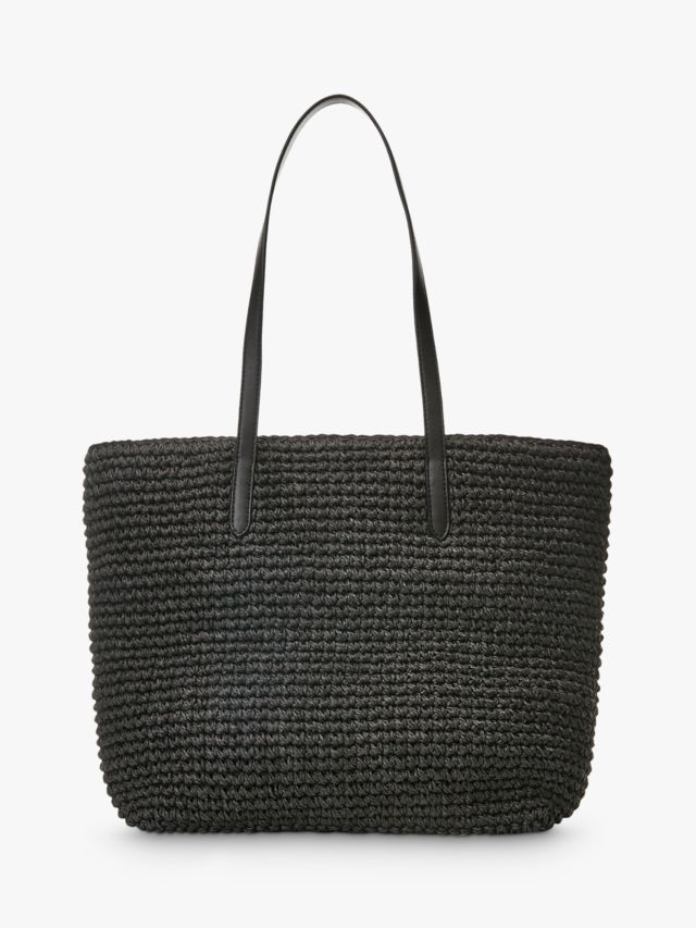 Black woven sales beach bag