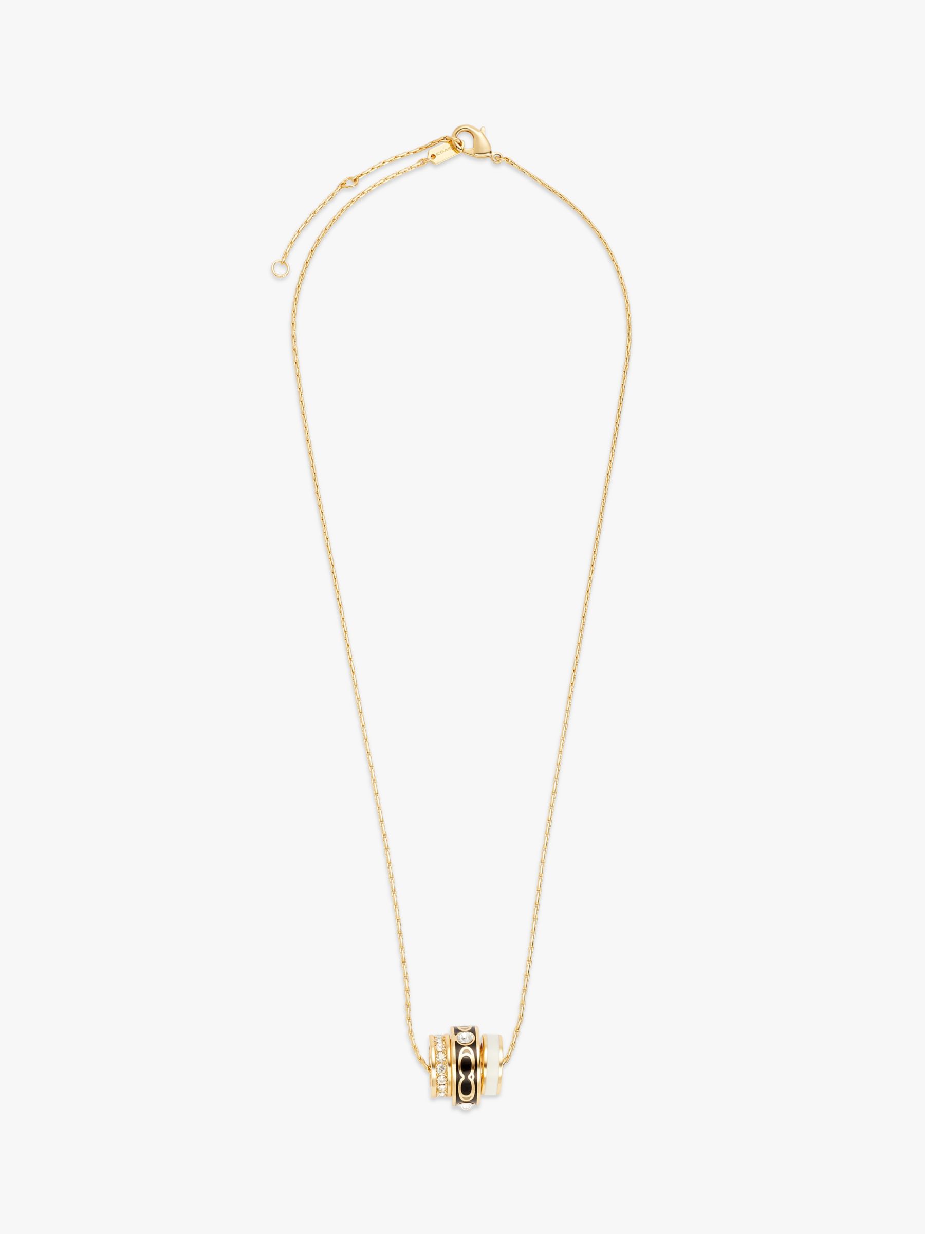 Coach Enamel and Crystal Three Ring Pendant Necklace, Gold/Multi