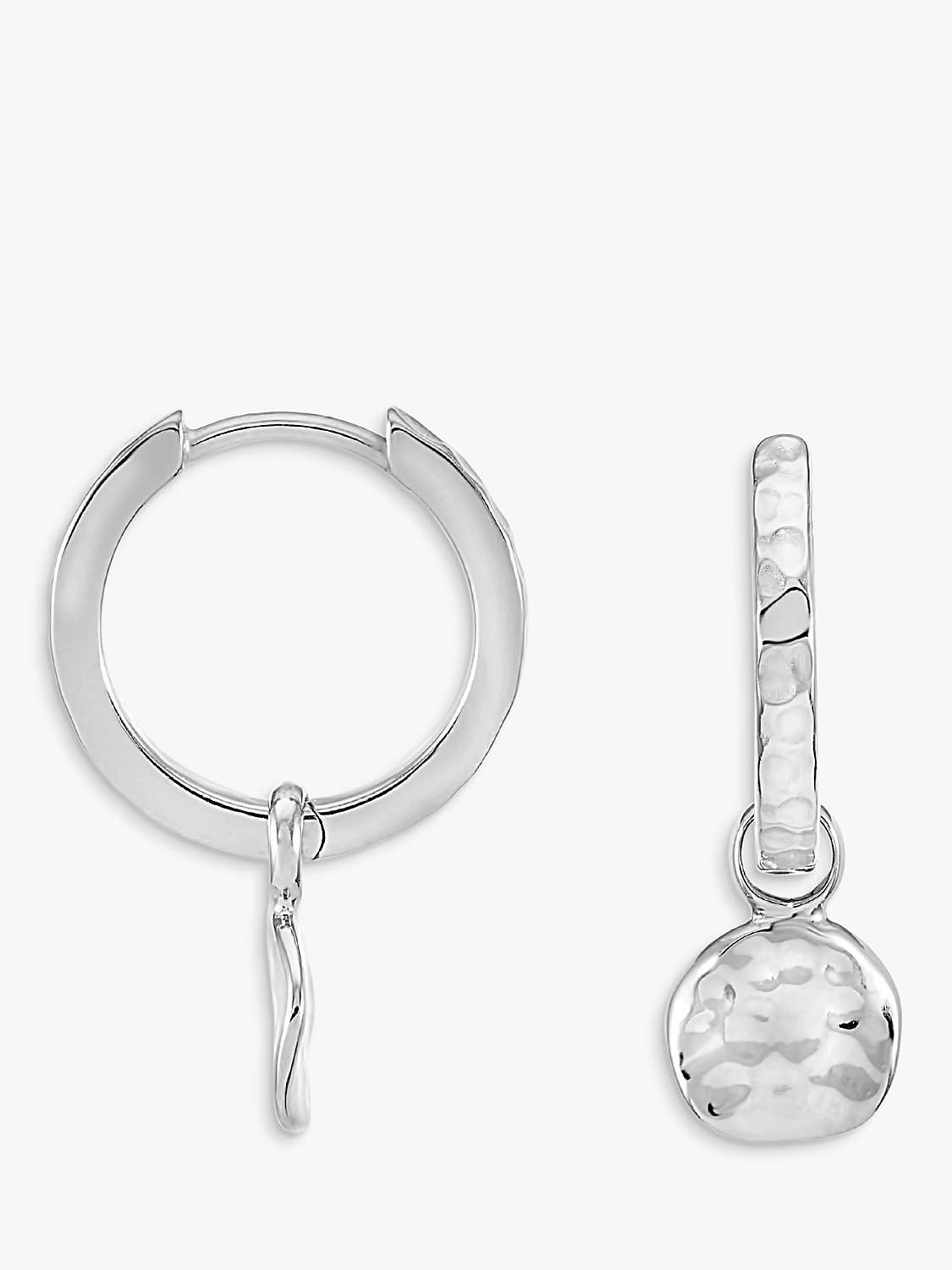 Buy Dower & Hall Sterling Silver Hammered Disc Charm Story Hoop Earrings, Silver Online at johnlewis.com