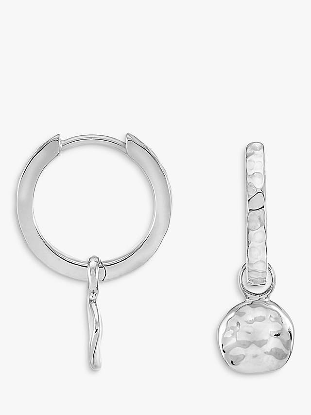 Dower & Hall Sterling Silver Hammered Disc Charm Story Hoop Earrings, Silver
