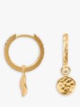 Dower & Hall Yellow Gold Vermeil Hammered Disc Charm Story Hoop Earrings, Gold