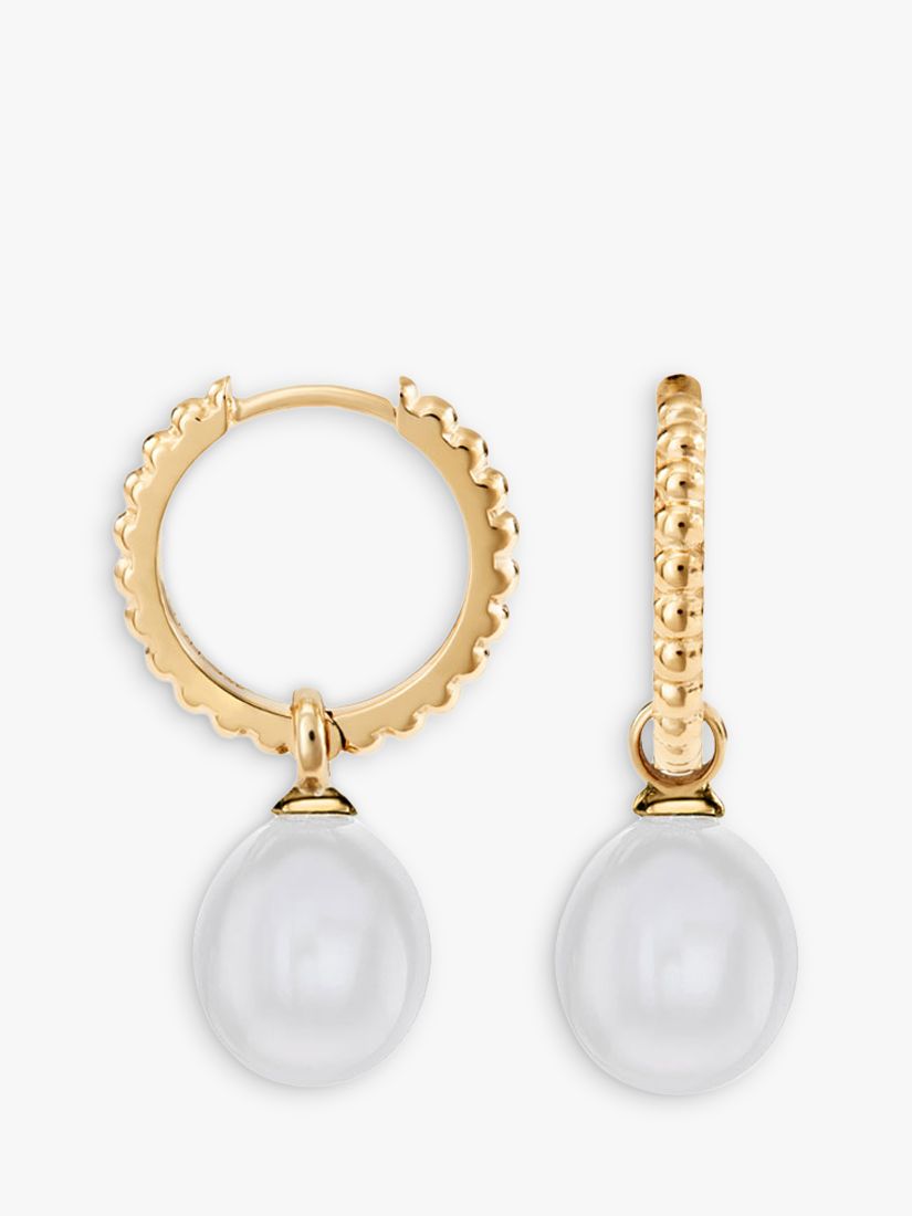 Dower & Hall Dotty Oval Pearl Charm Story Hoop Earrings, Gold at John ...
