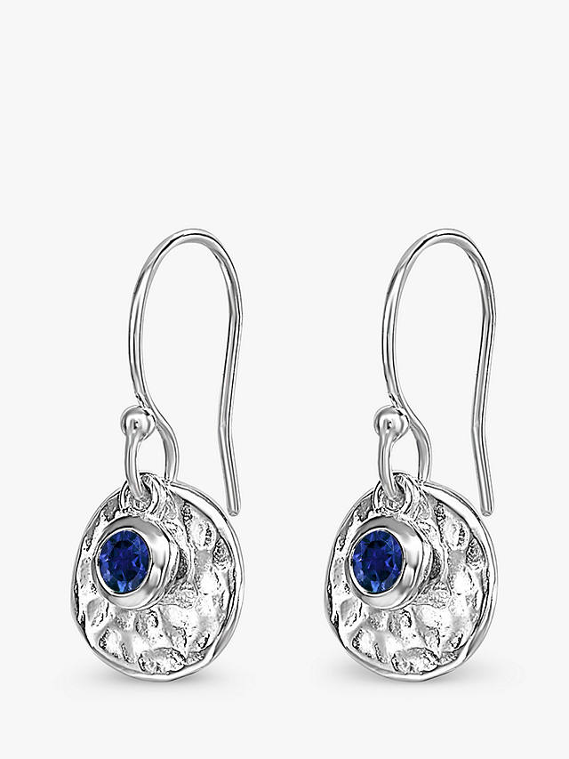 Dower & Hall Textured Round Charm and Sapphire Twinkle Drop Earrings, Silver/Blue