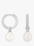 Dower & Hall Dotty Oval Pearl Charm Story Hoop Earrings, Silver