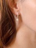 Dower & Hall Dotty Oval Pearl Charm Story Hoop Earrings, Silver