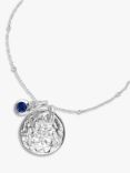 Dower & Hall Textured Round Charm and Sapphire Twinkle Pendant Necklace, Silver/Blue