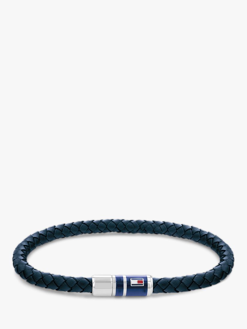 Tommy Hilfiger Men's Braided Leather Bracelet, Navy at John Lewis ...