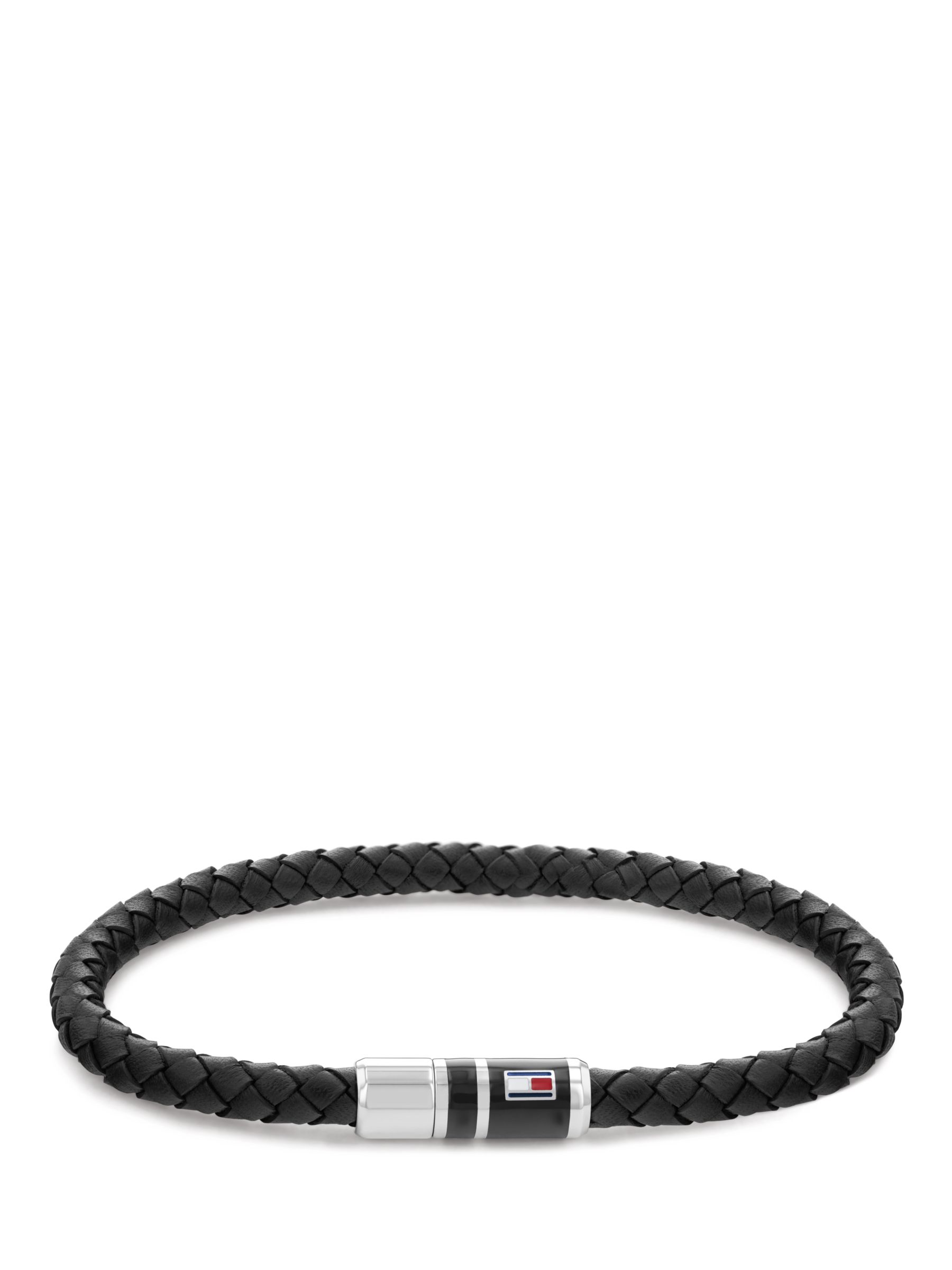 Tommy Hilfiger Men's Braided Leather Bracelet, Black