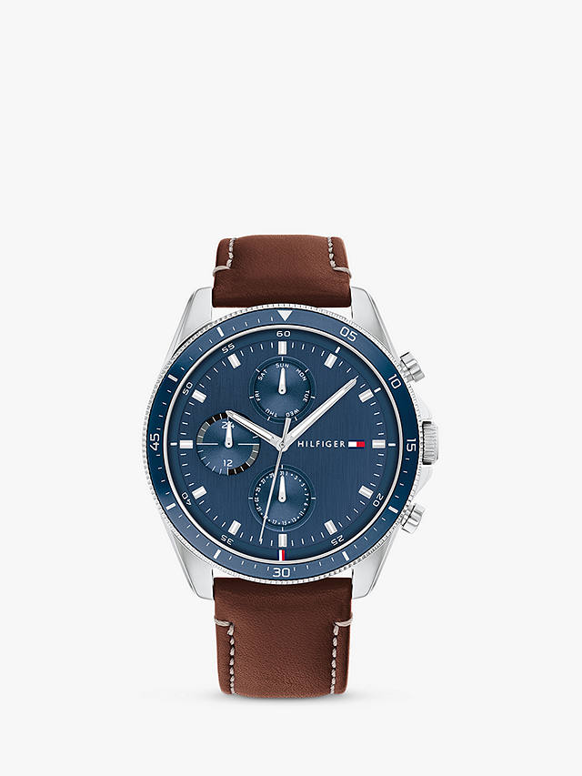 Tommy Hilfiger Men's Chronograph Leather Strap Watch, Brown/Blue 1791837