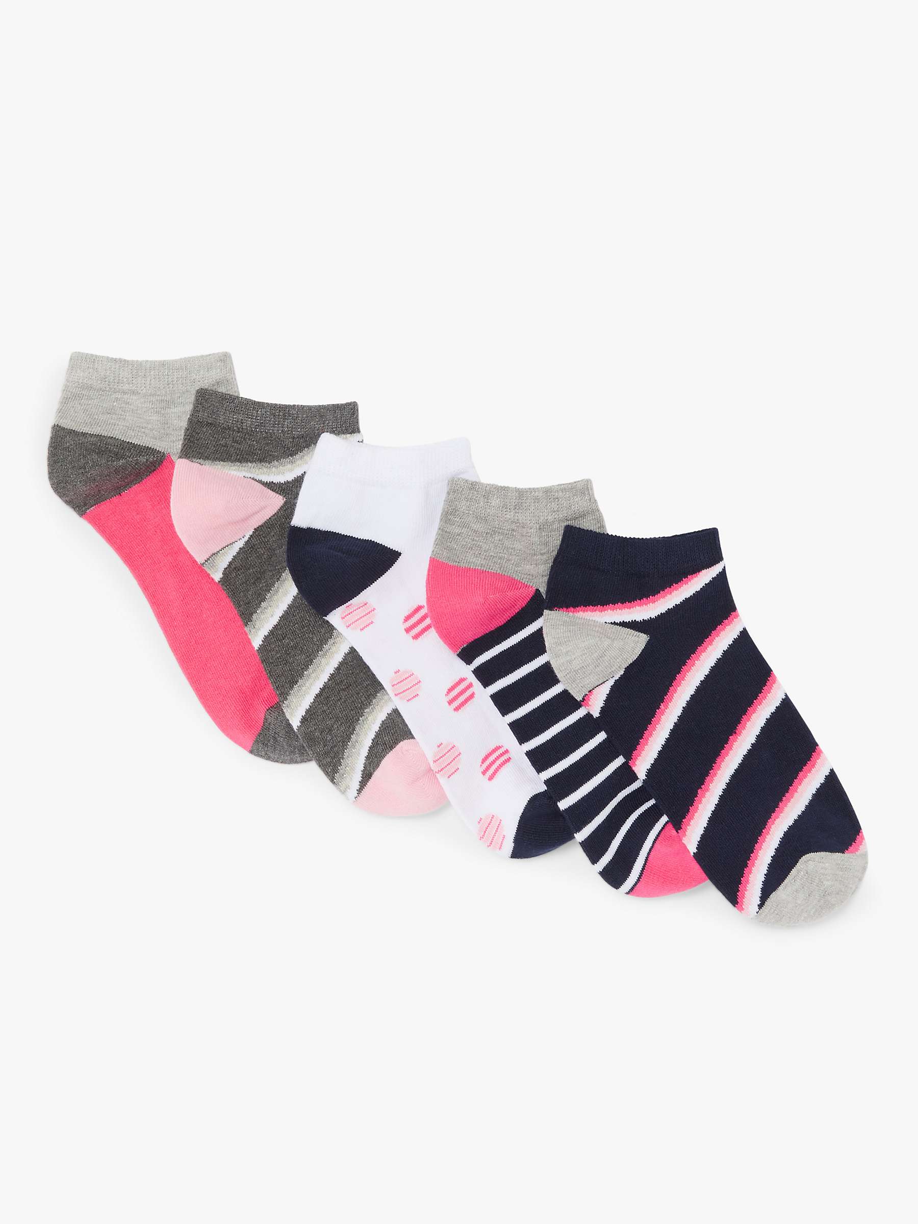 John Lewis & Partners Women's Stripes and Spots Trainer Socks, Set of 5 ...