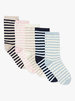 John Lewis ANYDAY Women's Cotton Mix Stripe Print Ankle Socks, Pack of 5, Multi