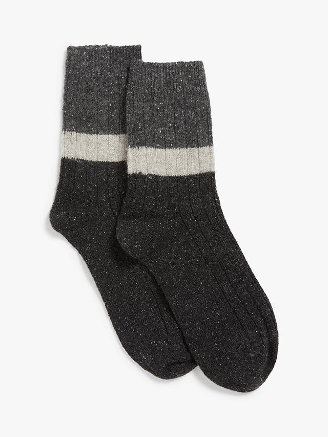 johnlewis.com | John Lewis & Partners Wool and Silk Mix Colour Block Ankle Socks, Grey/Black