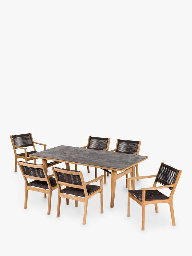 Barlow Tyrie Monterey 6-Seater Teak Wood Garden Dining Table & Chairs Set, Natural/Black