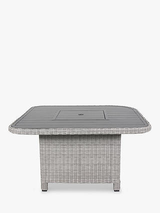 KETTLER Palma Grande 6-Seat Corner Garden Casual Dining Table & Chairs Set with Firepit, White Wash/Grey Taupe