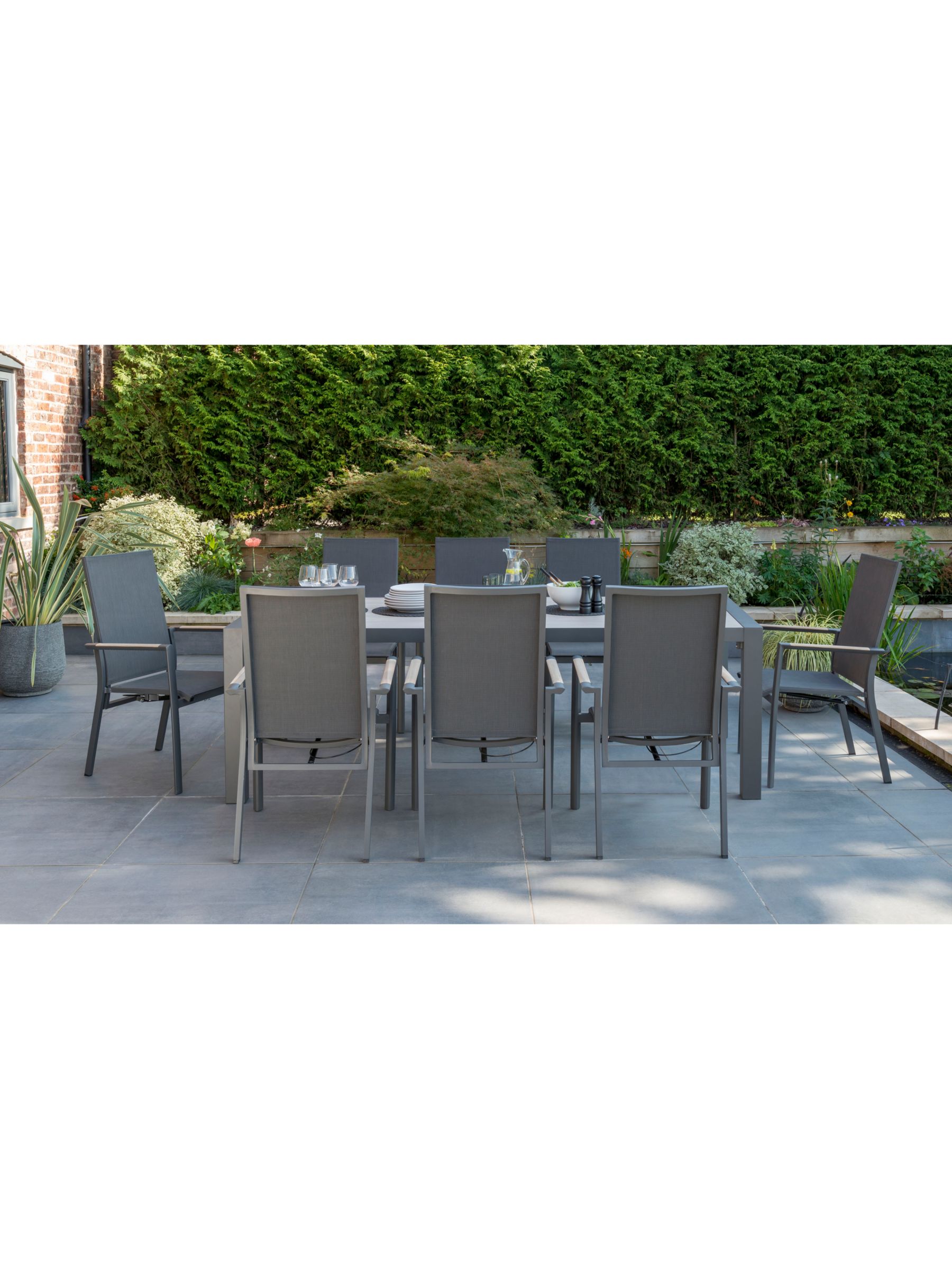 KETTLER Surf Active 8-Seater Garden Dining Table & Reclining Chairs Set, Grey