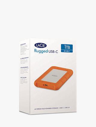 LaCie Rugged External Hard Disk Drive, 1TB, USB Type-C, Orange