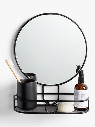 Partners Round Bathroom Mirror With Shelf, Small Round Bathroom Mirror With Shelf