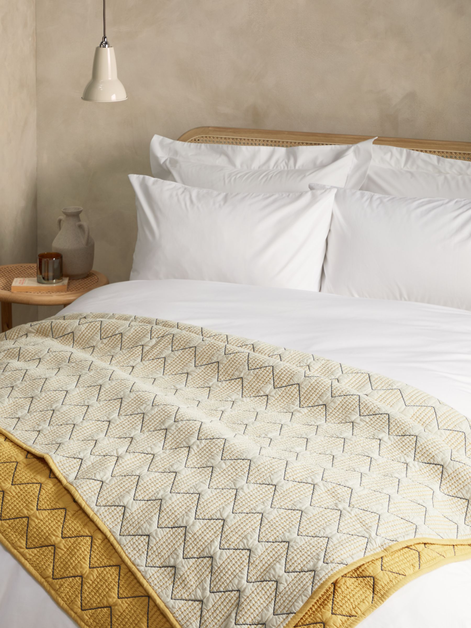 John Lewis & Partners Dash Diamond Quilted Bedspread, Yellow