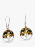 Be-Jewelled Baltic Amber Round Tree Drop Earrings, Silver/Multi