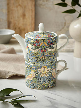 Morris & Co. Spode Strawberry Thief Tea-For-One Teapot, 280ml, Blue/Multi